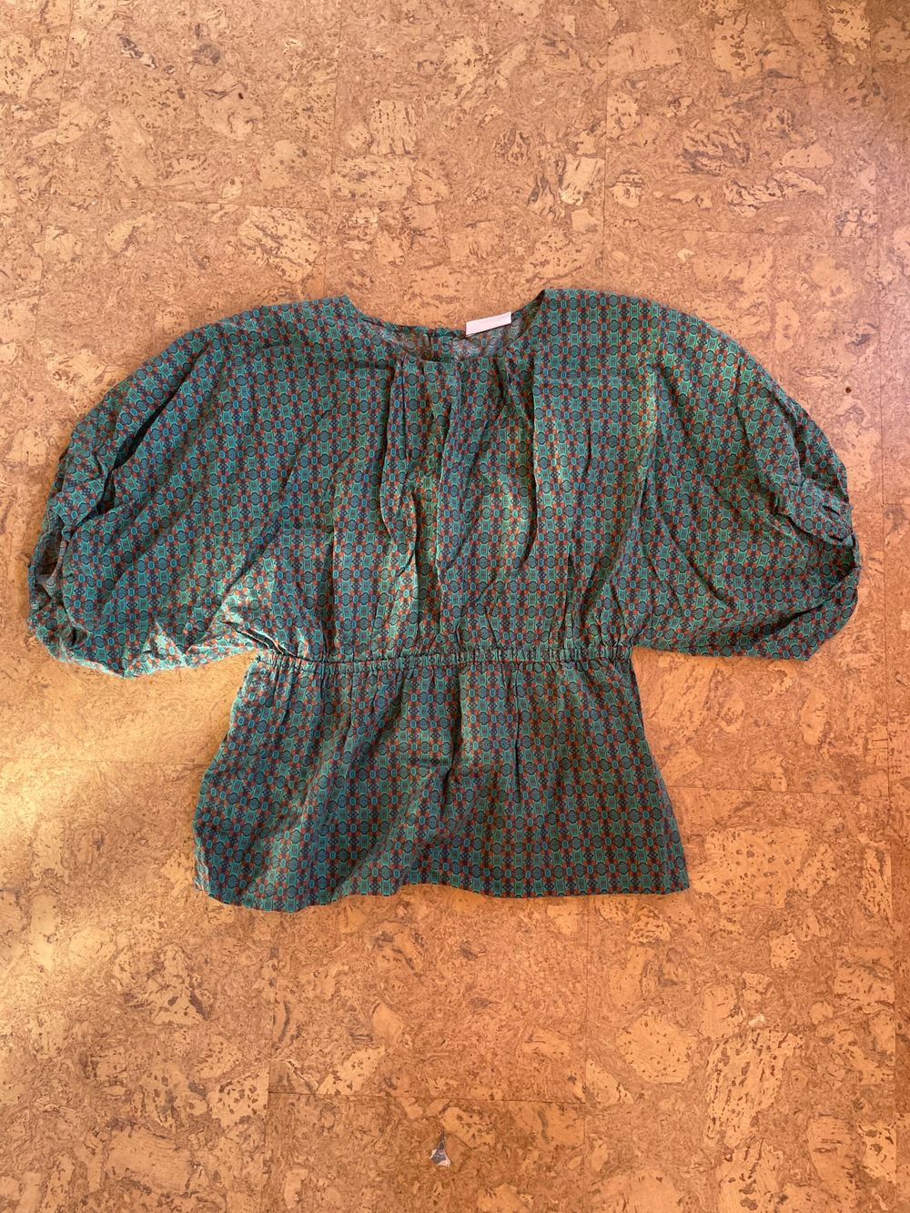 Turquoise silk puff sleeve top