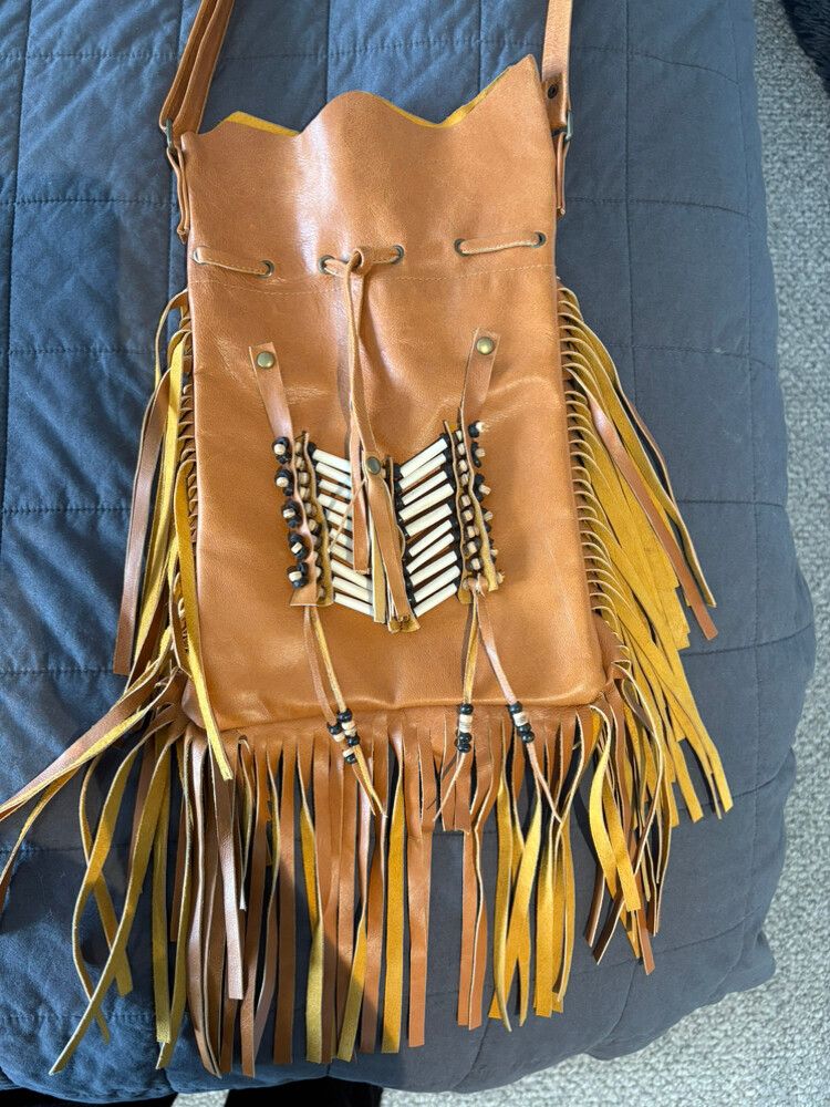 Tan Bohemian Leather Tassel Bag