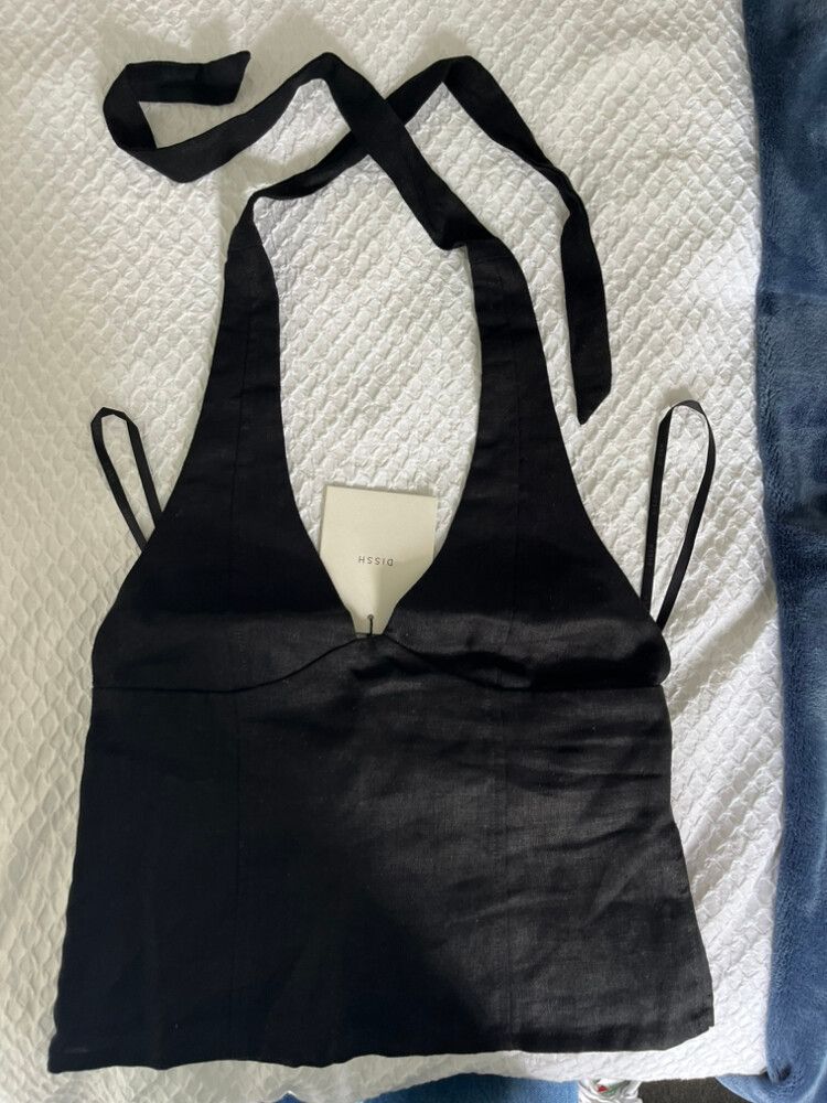 Black Linen Halter Top
