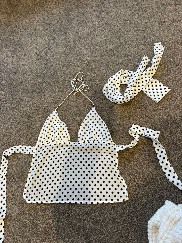 White Polka Dot Halter Bikini Top