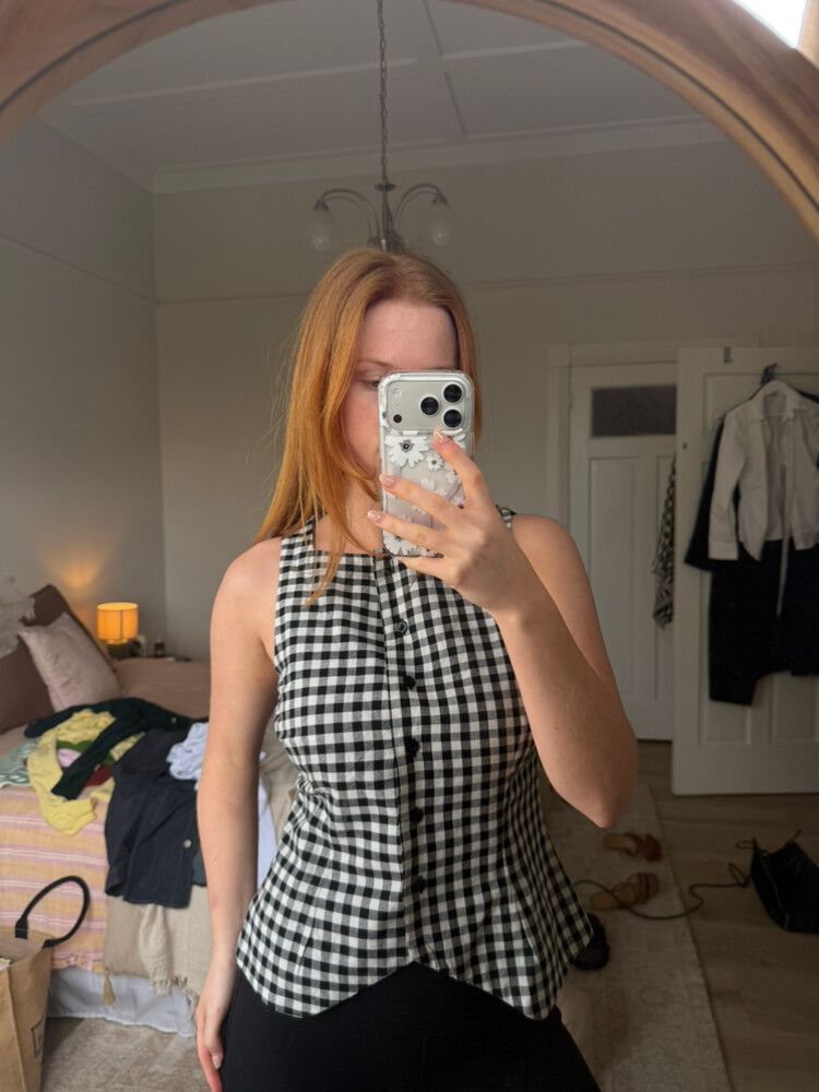 Atmos&Here Black And White Gingham Top
