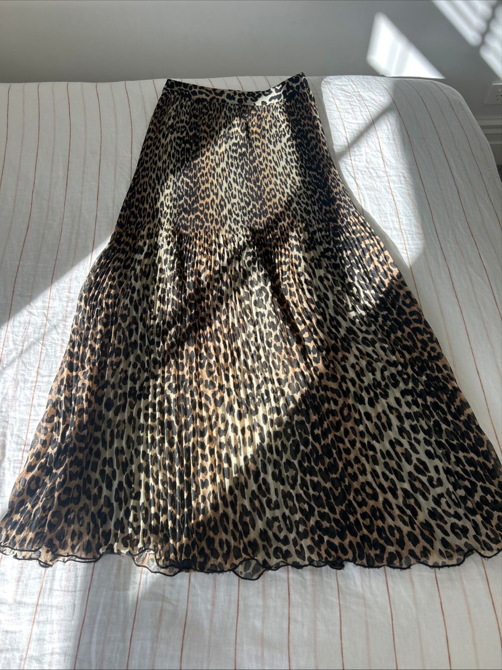 GANNI Leopard Print Pleated Maxi Skirt