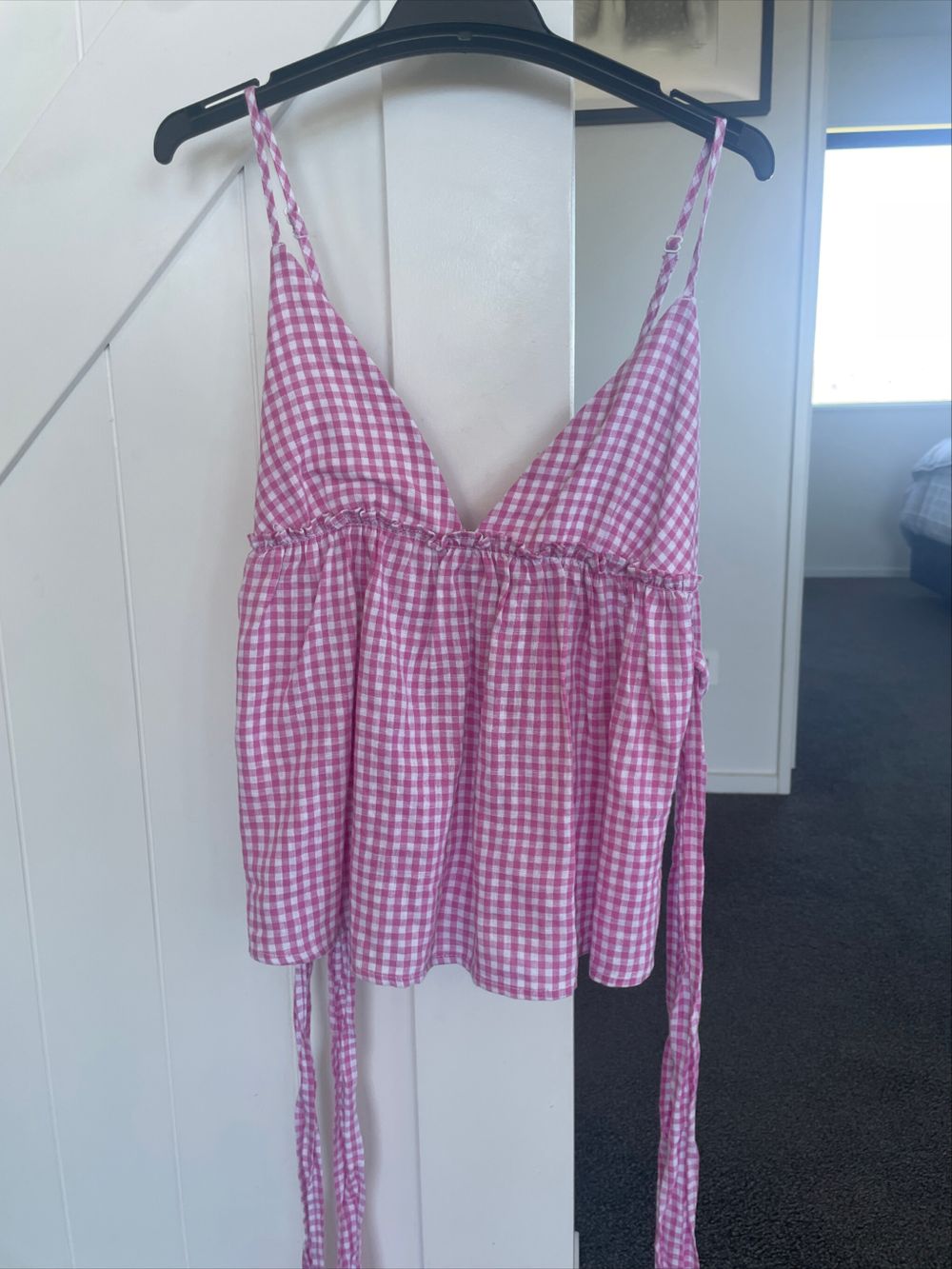 Glassons Pink Gingham Summer top with ties at side