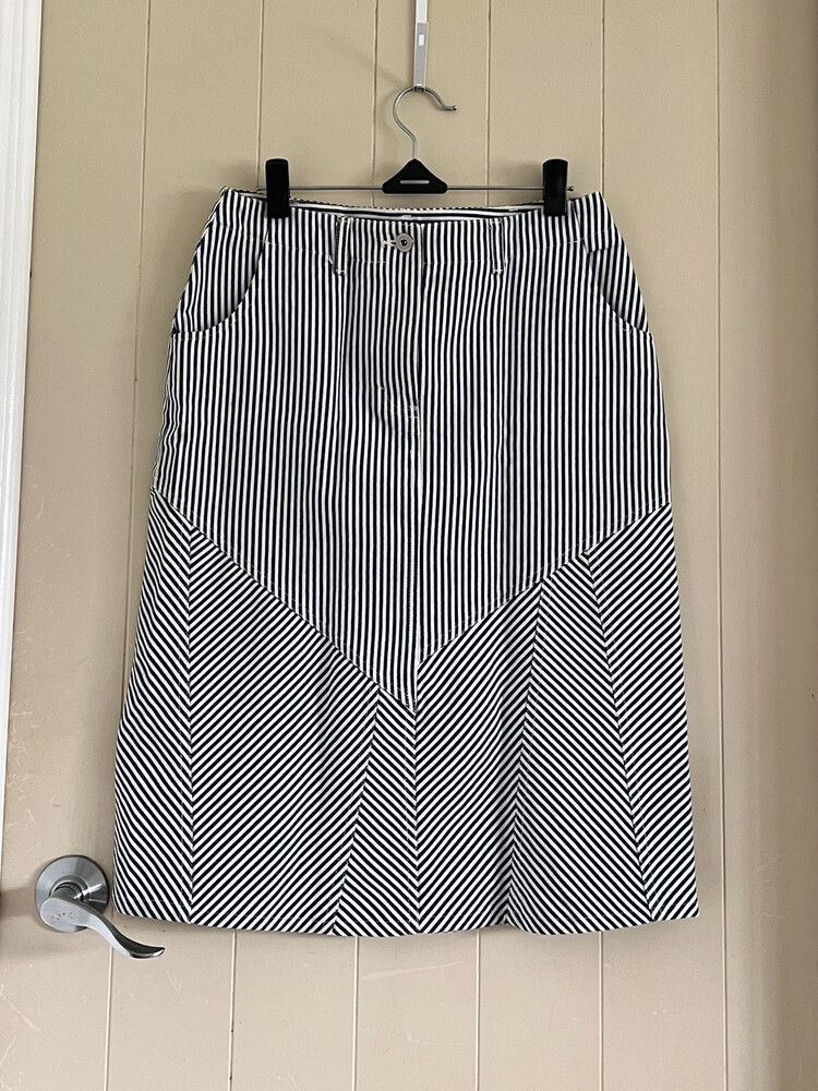 Blue-cream striped midi skirt