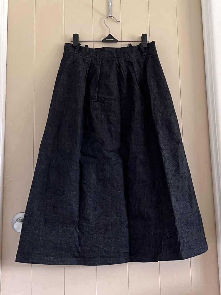Navy blue denim midi skirt