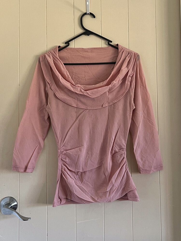 Pink mesh cowl neck top