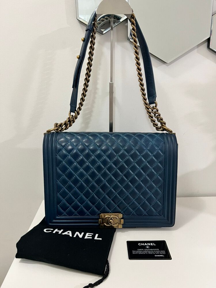 CHANEL Boy Blue Leather Quilted Shoulder Bag
