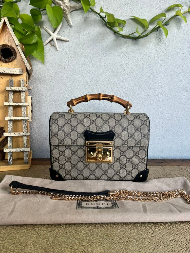 Gucci GG Supreme Padlock Bamboo Handle Small Bag