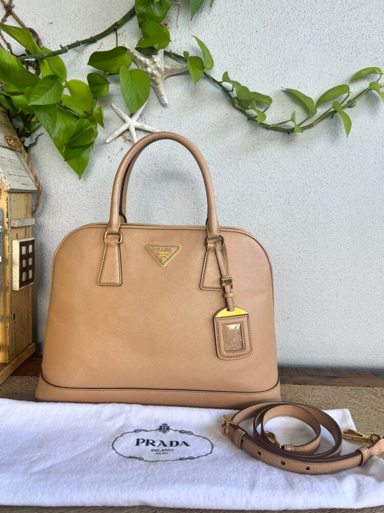 Prada Saffiano Lux Promenade Medium - Caramel Brown