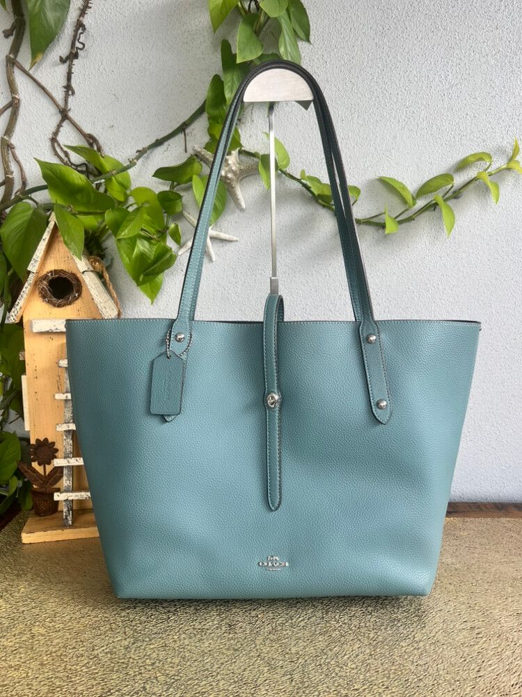 Coach Blue Leather Market Tote Bag