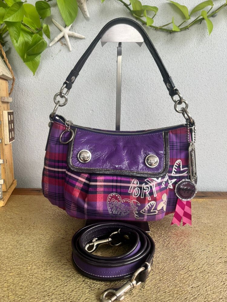 Coach Y2K Purple Plaid Poppy Shoulder Bag
