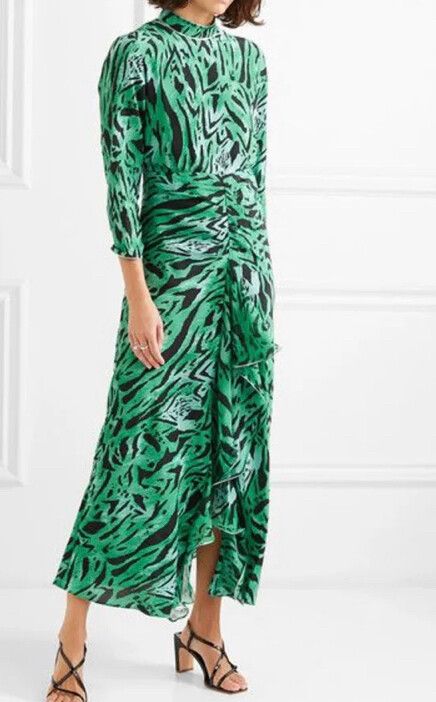 rixo green tiger dress Green Rixo Lucy Rent Lucy Green Tiger Stripe Dress RIXO HURR