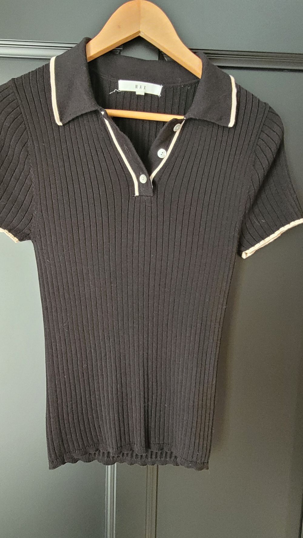 MAX Black Ribbed Knit Polo Top