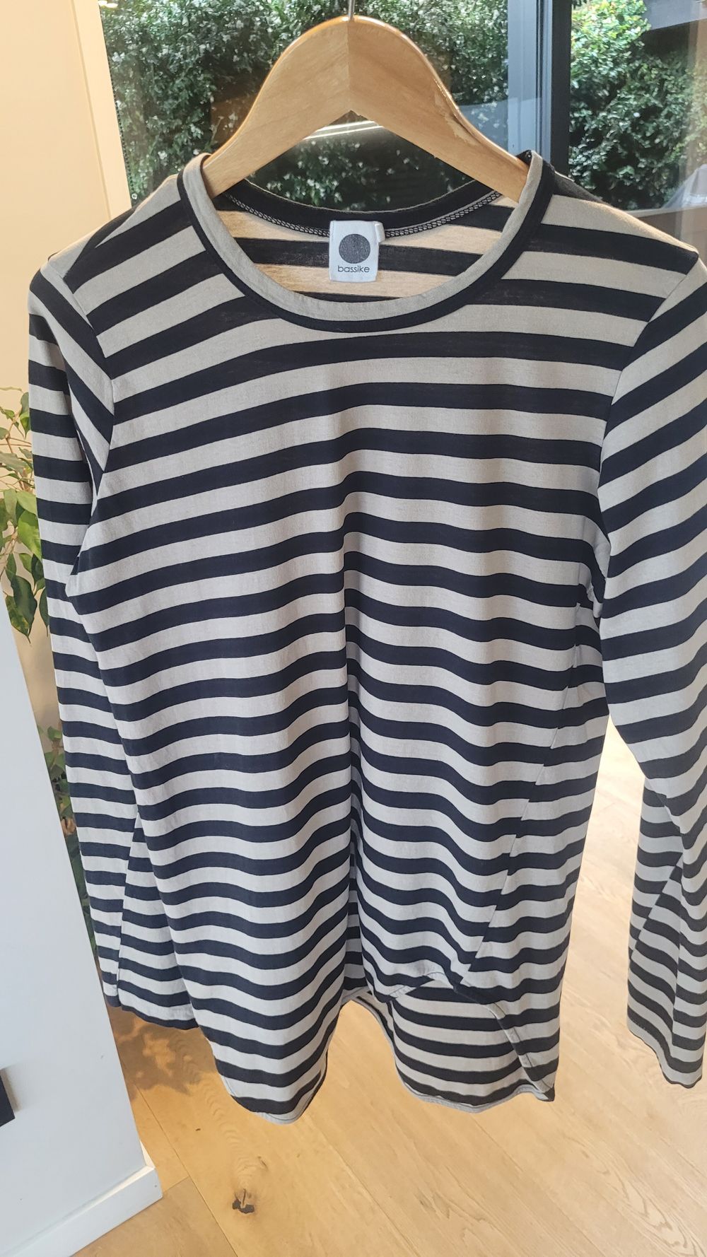 Bassike Black And Beige Striped Long Sleeve Top