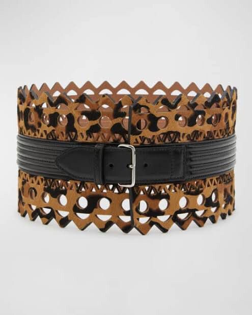 Alaïa Leopard-Print Lasercut Cowhide Leather Corset Belt