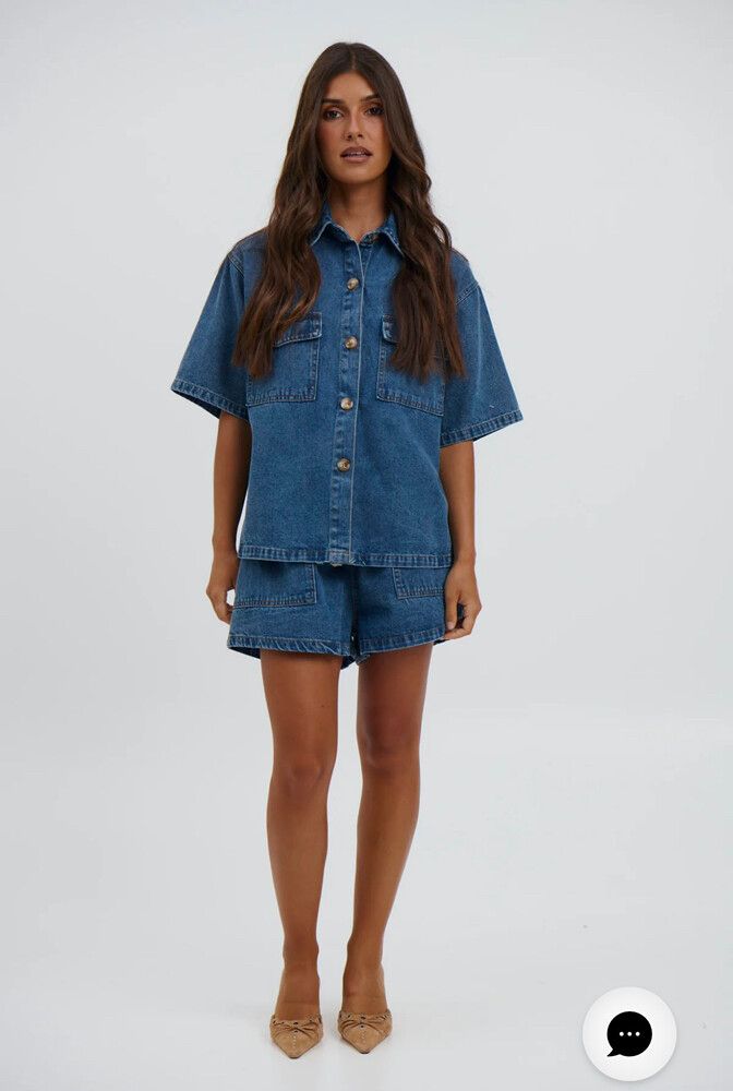 BronzeSnake Denim Shirt and Shorts Set - XS