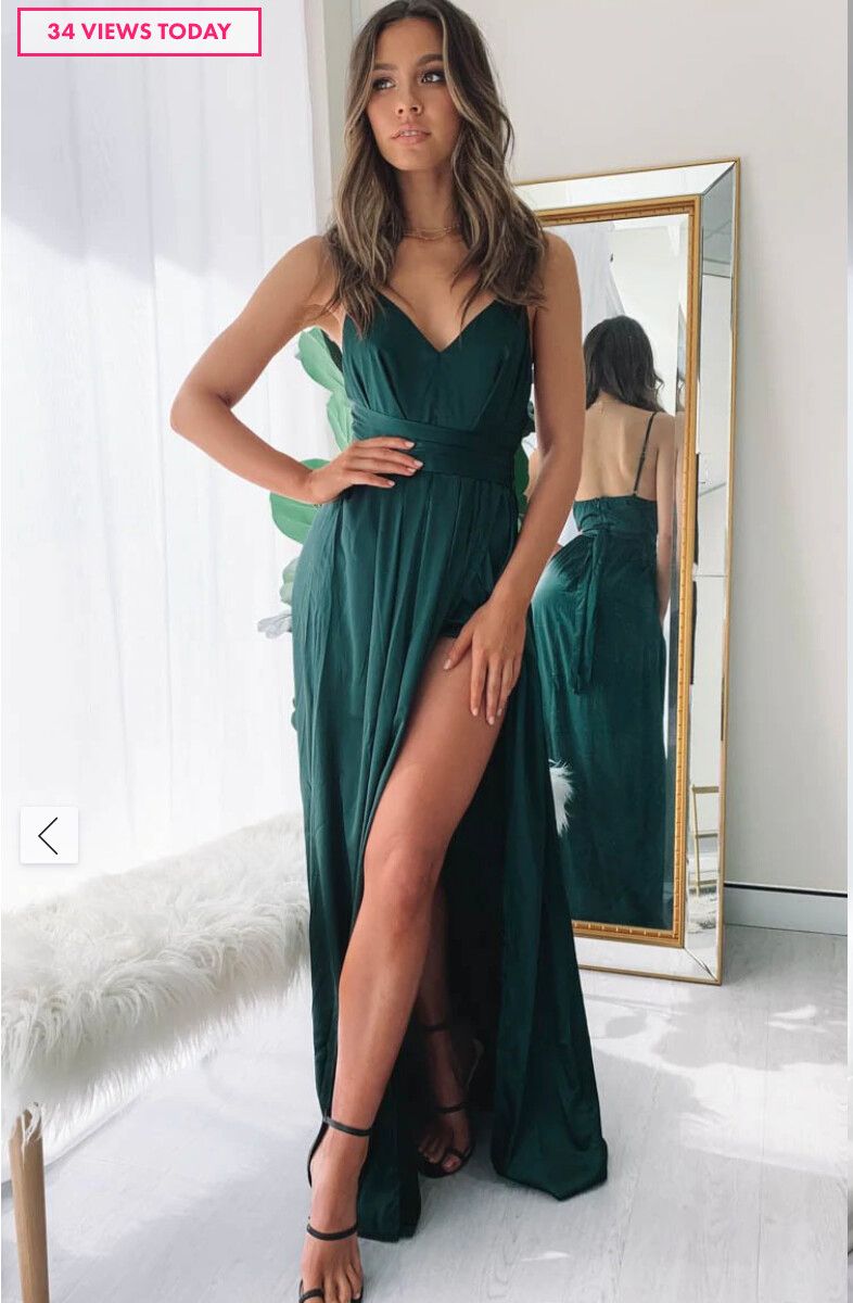 Beginning Boutique - Katrina Split Maxi Dress - Green on Designer Wardrobe