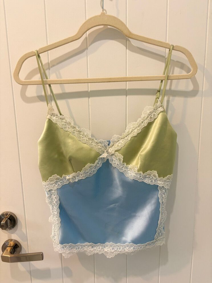 Satin green and blue tank