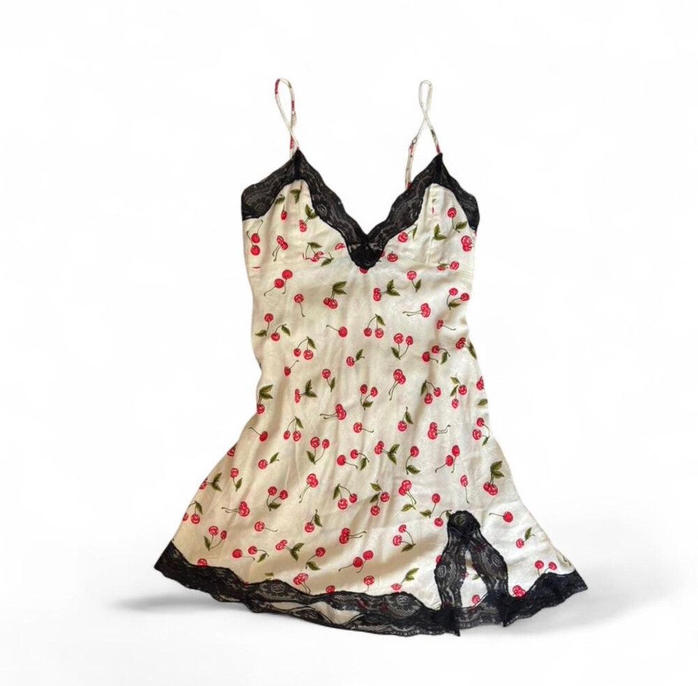 Cherry dress with black lace