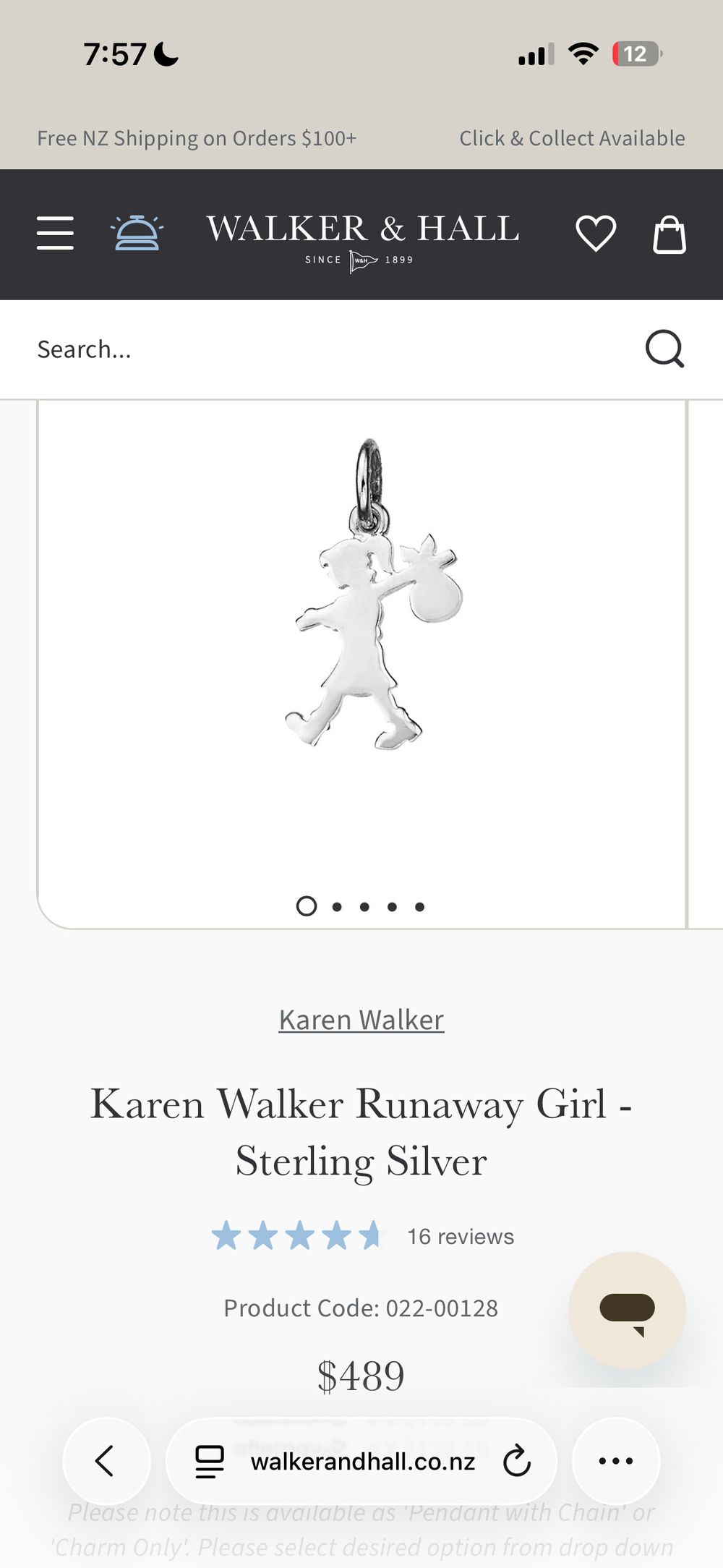 Karen Walker Sterling Silver Runaway Girl Pendant Necklace