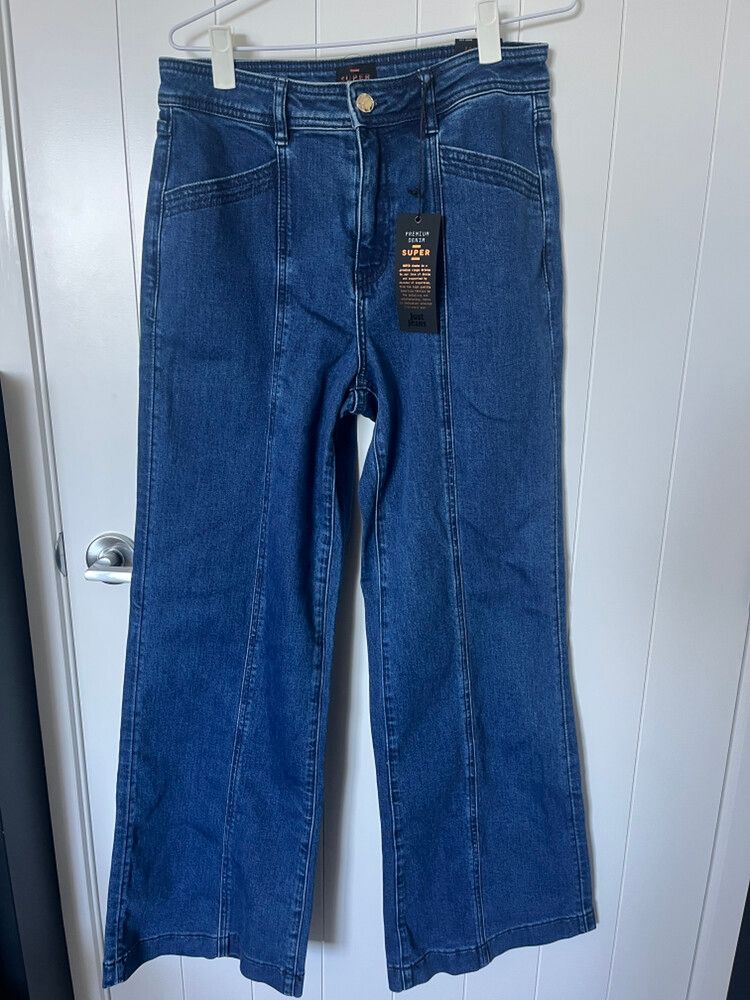 Blue Wide Leg High Rise Jeans