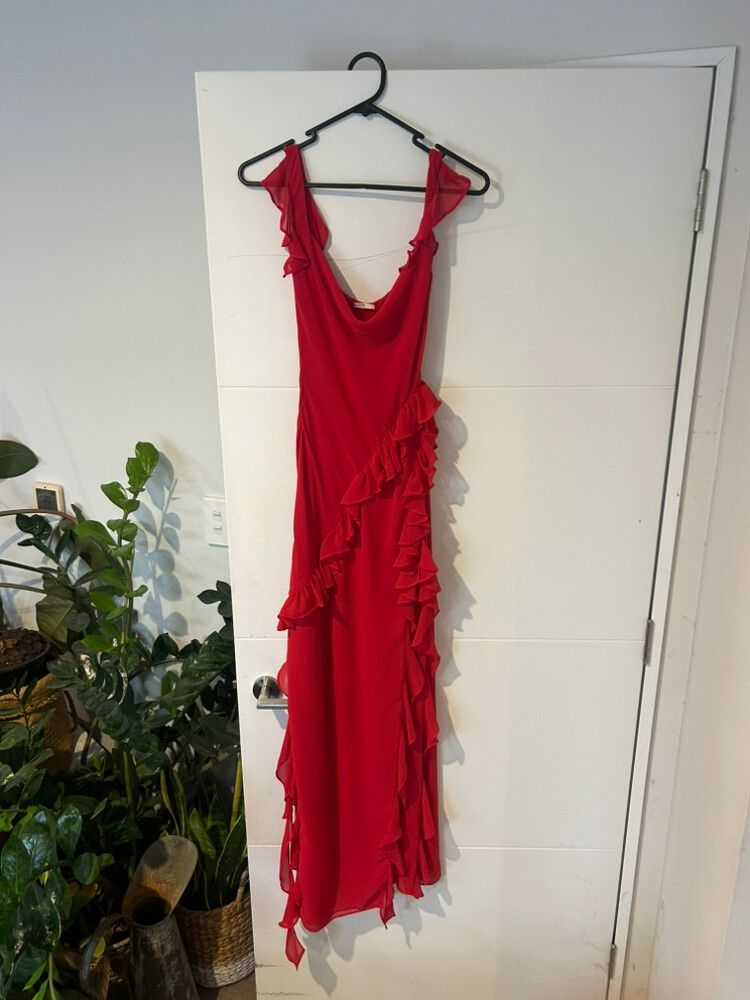 House of CB Ariela Cherry ruffle maxi dress