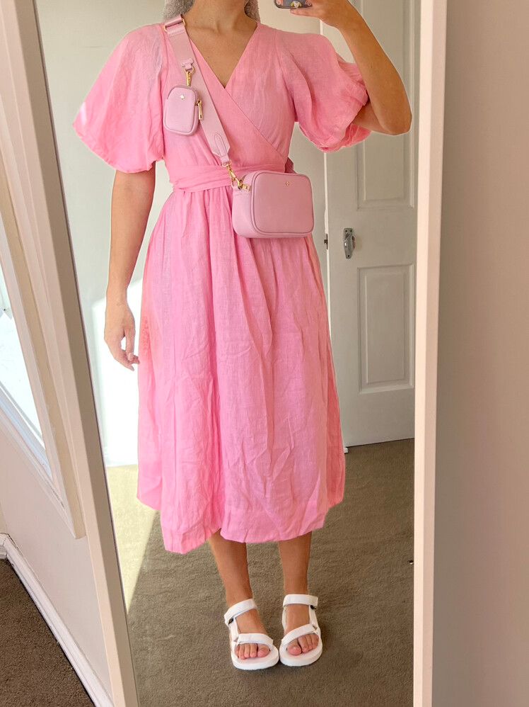 Pink Linen Midi Dress