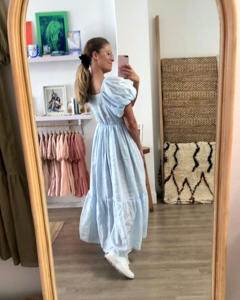 Blue 100% Linen Maxi Dress