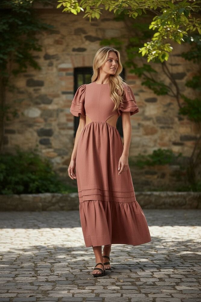 Shona Joy Pink Rose Midi Cut Out Dress