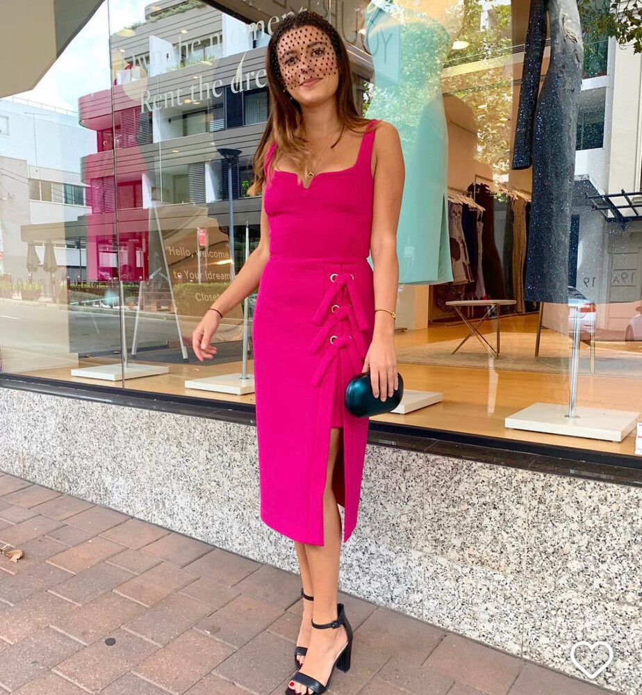 Rebecca Vallance Delilah Magenta Midi Tie Dress