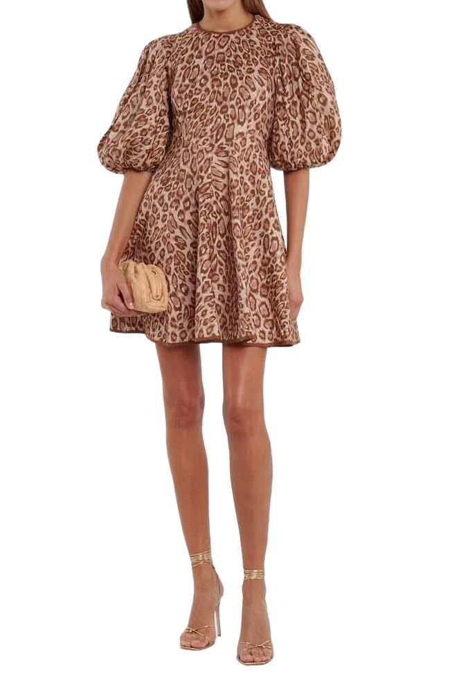 Zimmermann Concert Brown Leopard Print Linen Dress