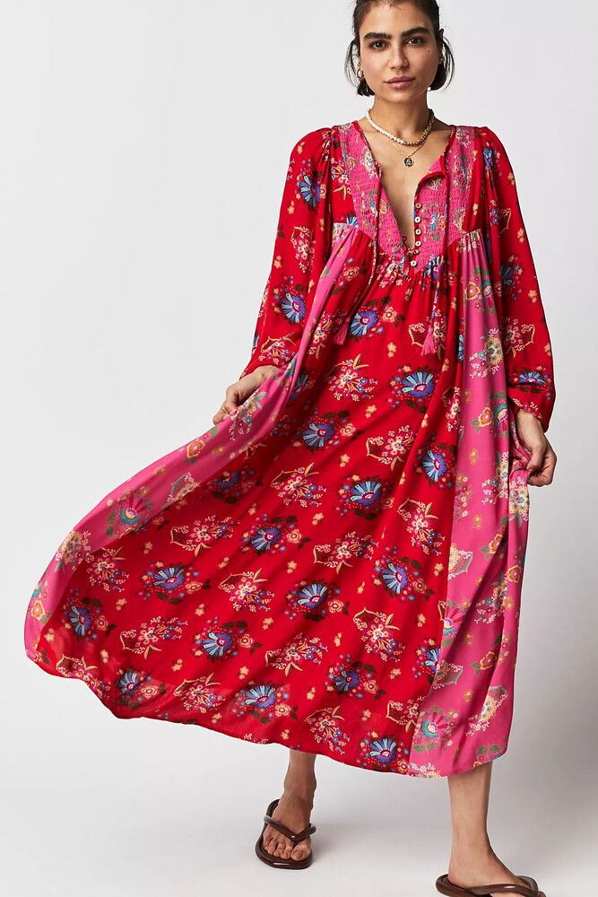 Spell Solstice Salsa Rose Red Pink Floral Midi Dress