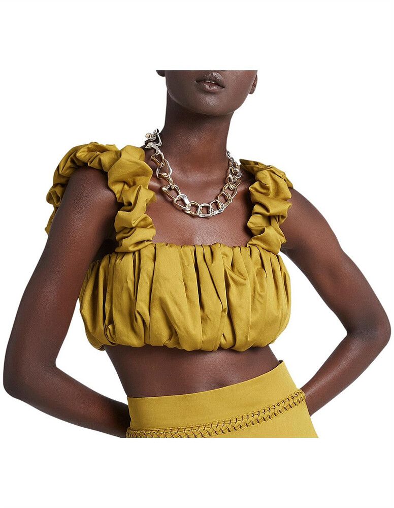 Aje Medina Ruched Cropped Top Olive Green