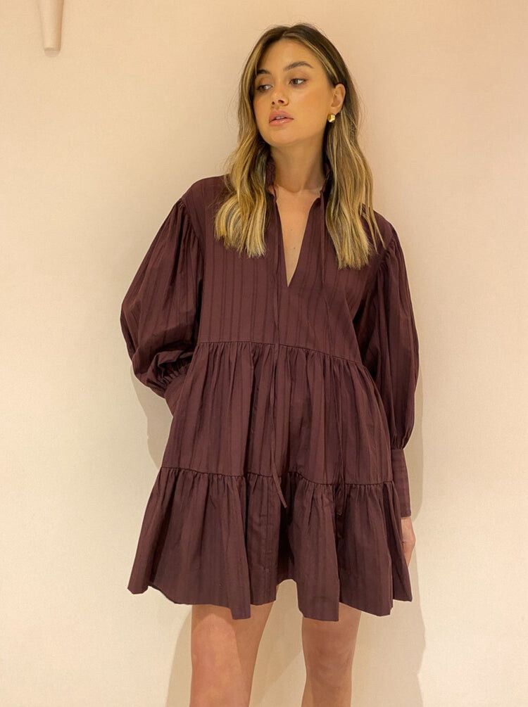 Shona Joy Ella Mini Dress Chocolate Smock