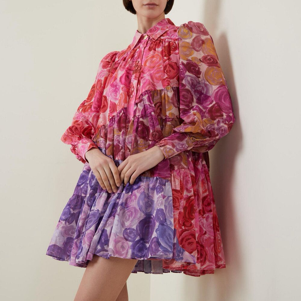 Aje Vision Smock Shirt Dress Kaleidoscope Roses