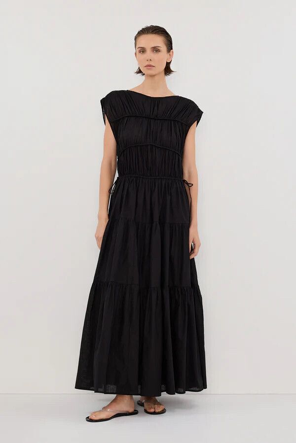 DISSH Black Flynn Tiered Linen Maxi Dress