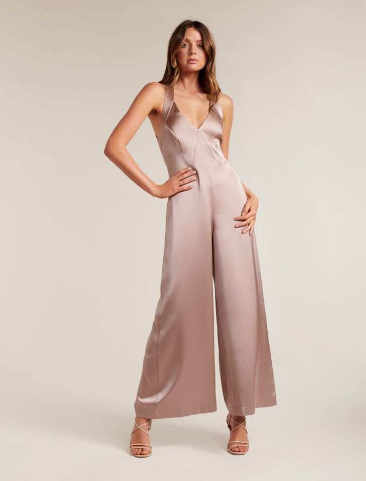Forever New Tina Wide Leg Satin Pink Jumpsuit