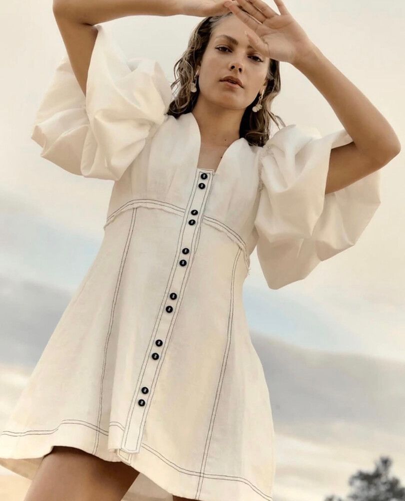 Aje Cherished White Linen Mini Dress Size 14