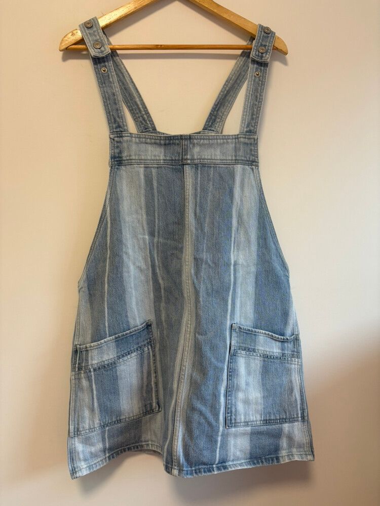 We The Free Blue Denim Pinafore Dress Overall