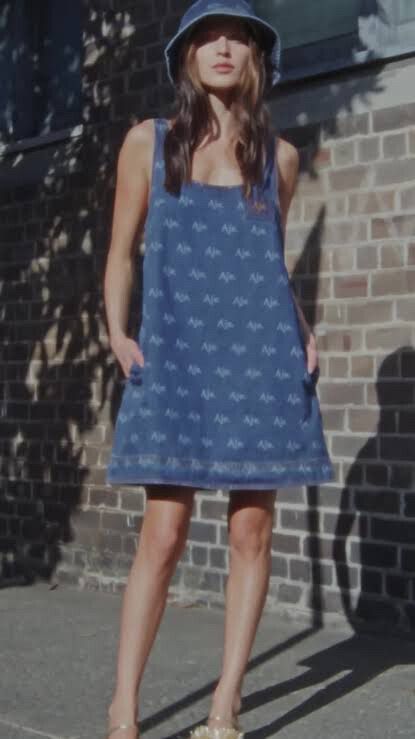 Aje. Ratio Blue Denim Logo Mini Dress