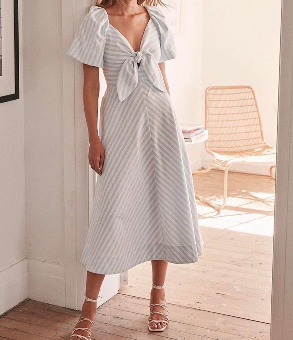Sheike Holiday Blue and White Striped Midi Dress