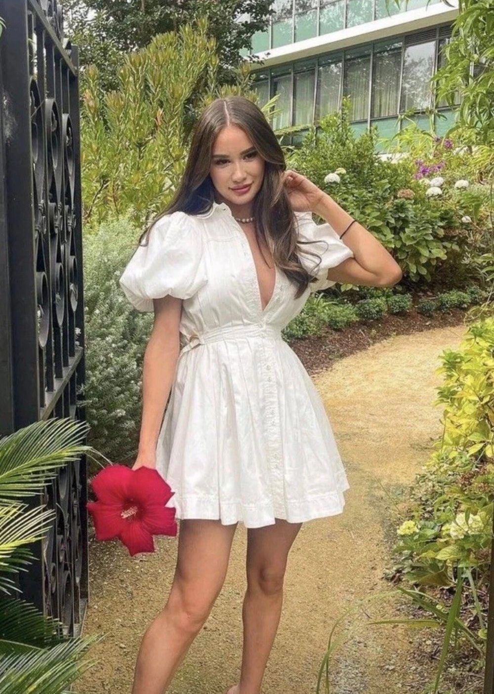 Aje Prairie White Mini Dress Puff Sleeves Pleated