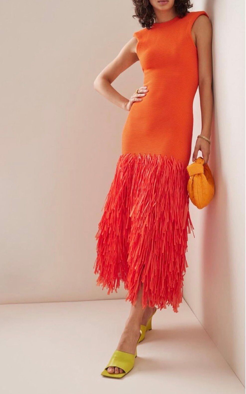 aje rushes raffia knit midi dress Orange Size XXS AJE - Rushes Raffia Knit
