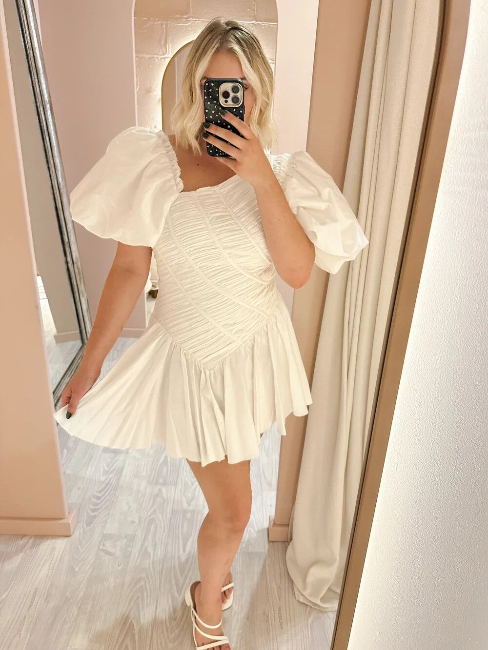Aje White Dawn Draw String Mini Dress