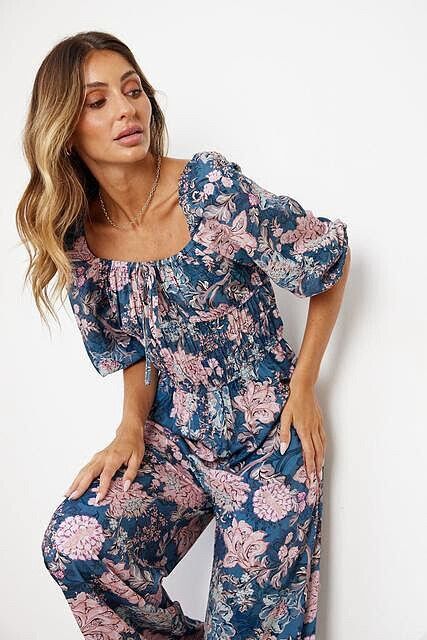 Esther & Co Agnette Jumpsuit Steel Floral