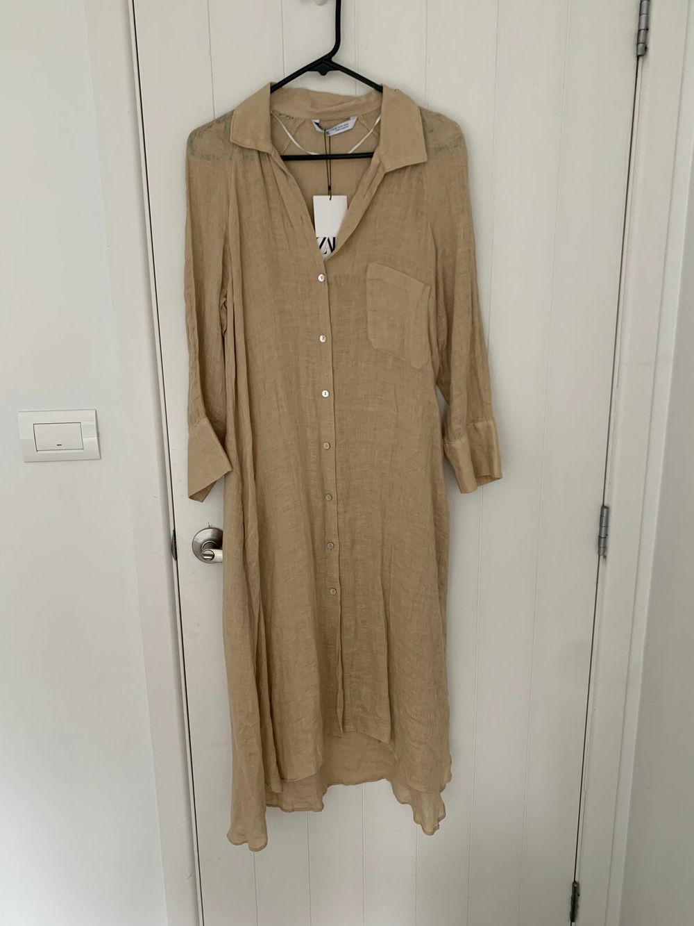 chinese dress ladies Zara Women's Linen Maxi Shirt Dress | XXL UK18