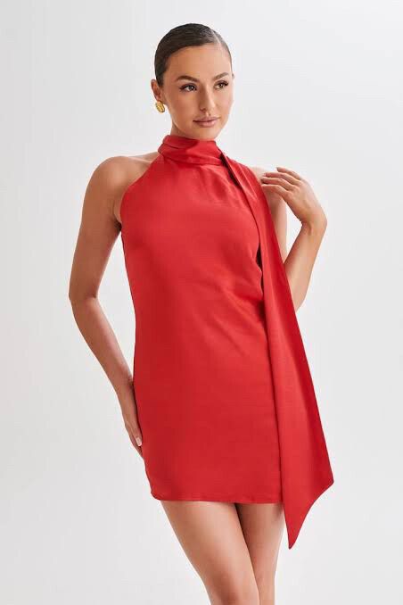 open lace back dress LADY IN RED COWL NECK MIDI DRESS  AKIRA