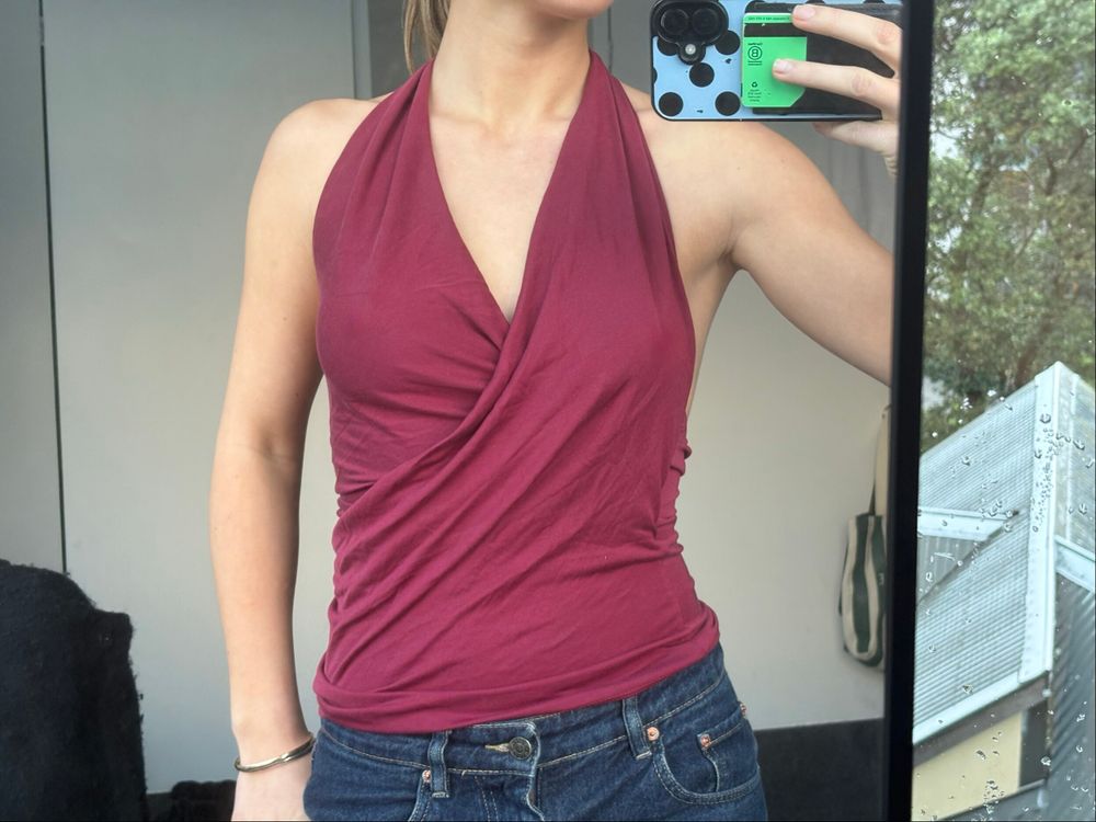 Burgundy Halter Neck Wrap Top