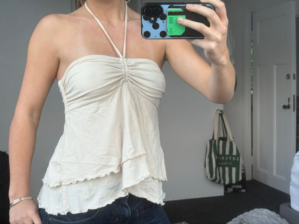 Cream Ruched Halter Top