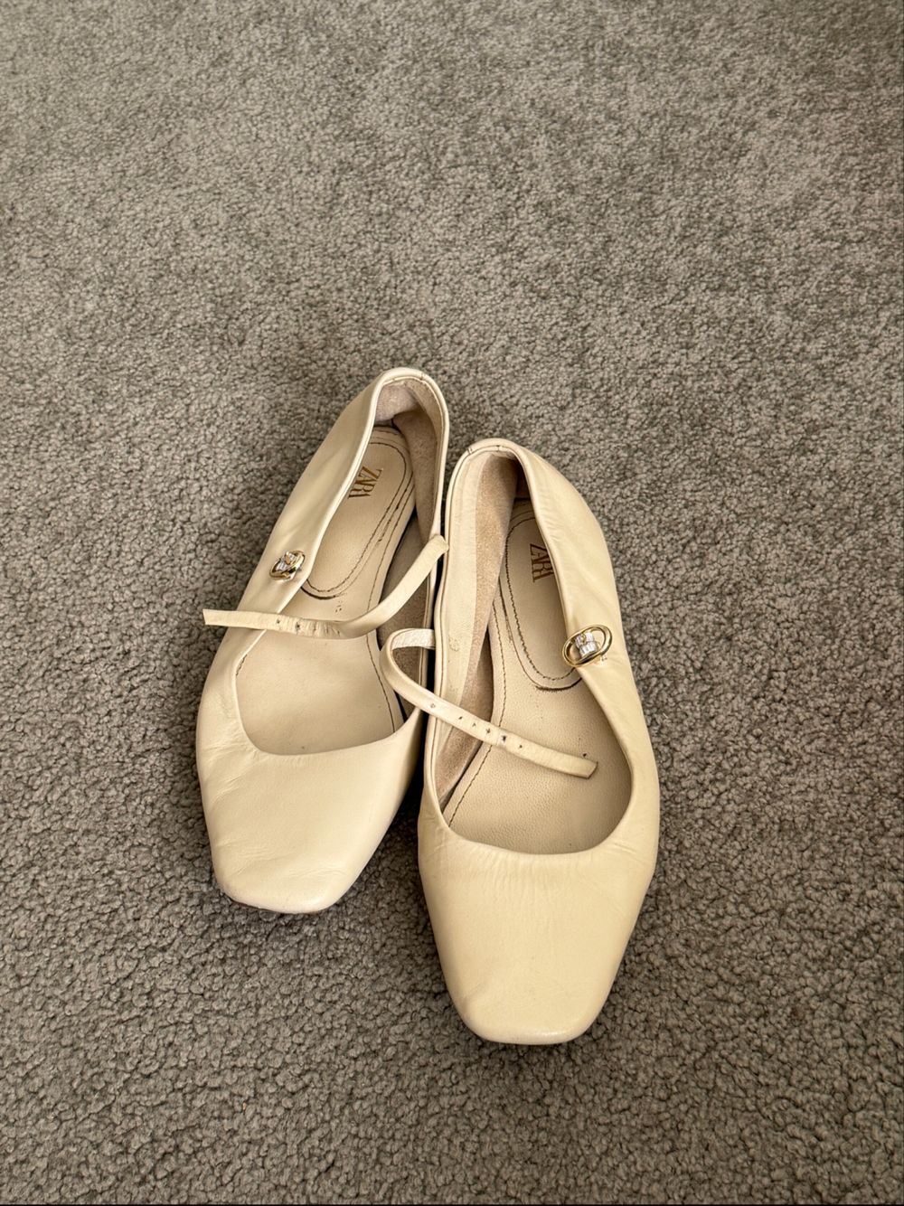 Zara Cream Square Toe Mary Jane Flats
